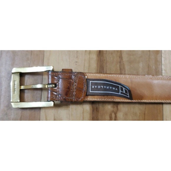Trafalgar Leather Embossed Belt Size 36 Cognac Solid Brass Buckle Made in USA - Picture 7 of 10